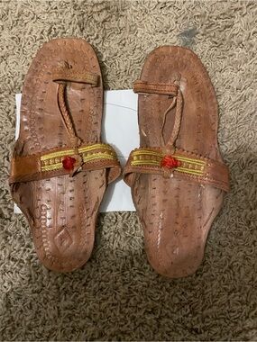 Handcrafted Brown Leather Women’s Sandals with Gold Trim